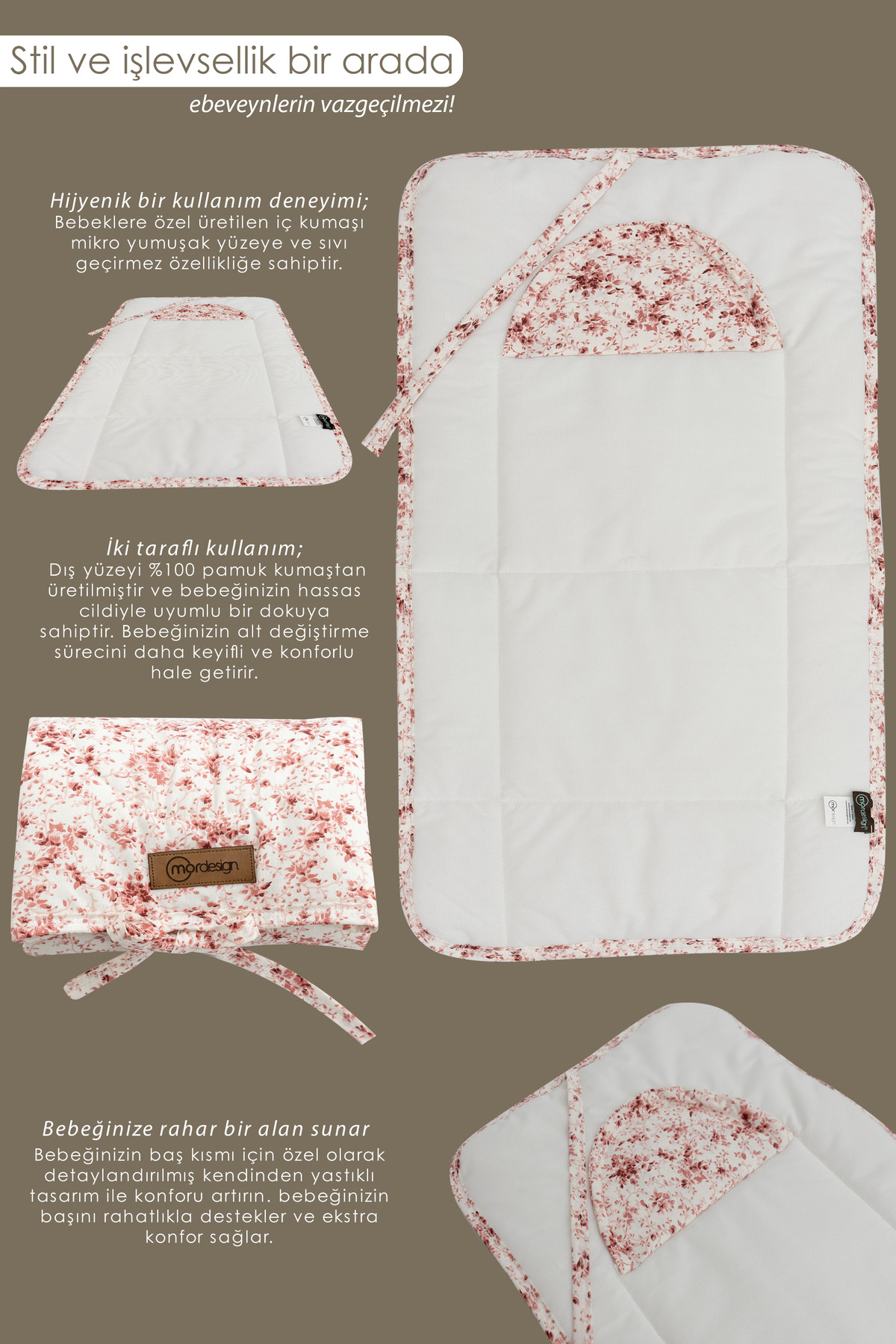 Mordesign Bebek Çanta Alt Açma Minderi Alt Değiştirme Pedi Taşınabilir Bakı