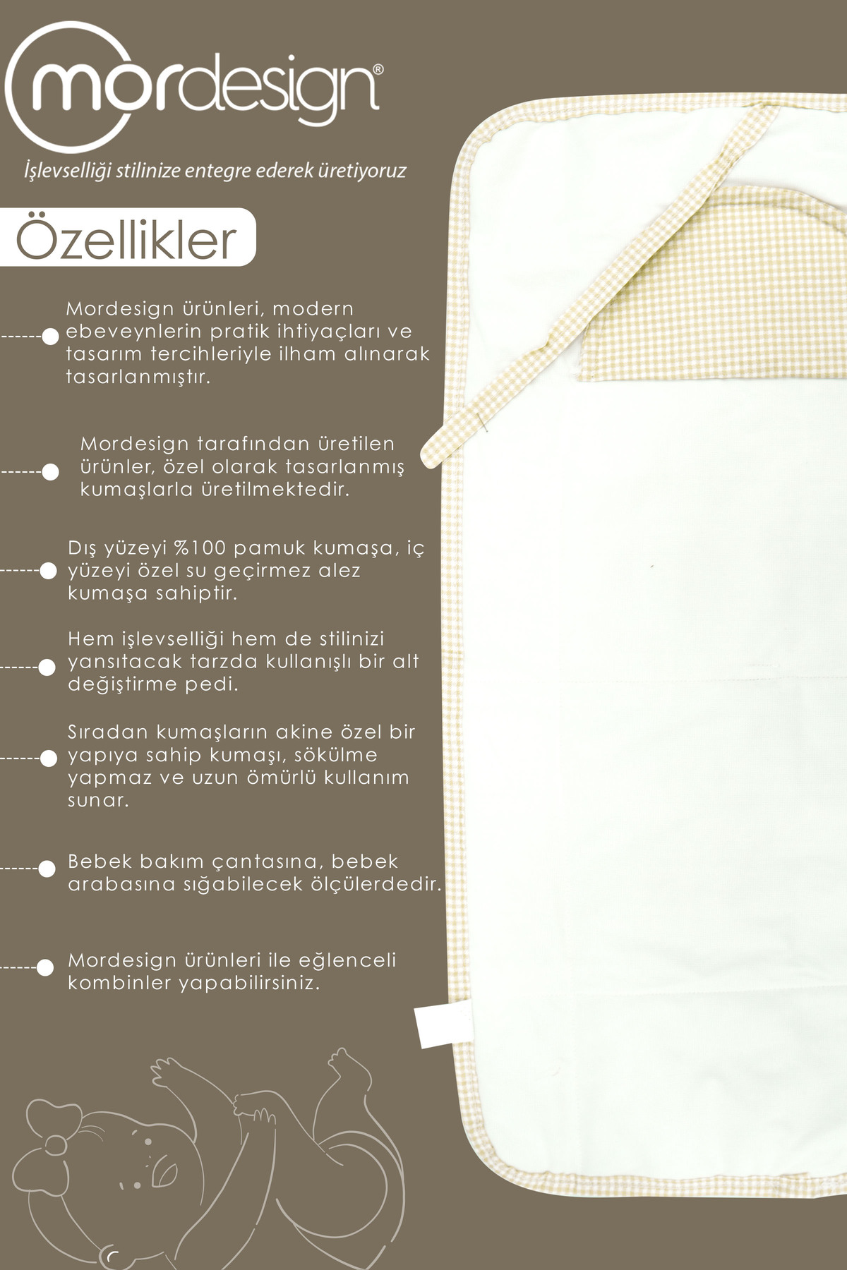 Mordesign Bebek Çanta Alt Açma Minderi Alt Değiştirme Pedi Taşınabilir Bakı