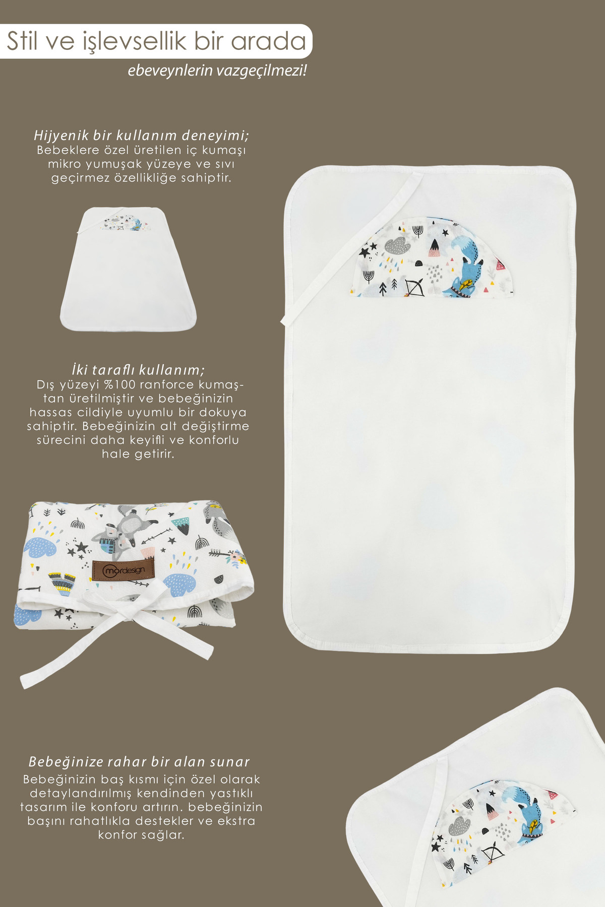 Mordesign Bebek Çanta Alt Açma Minderi Alt Değiştirme Pedi Taşınabilir Bakı