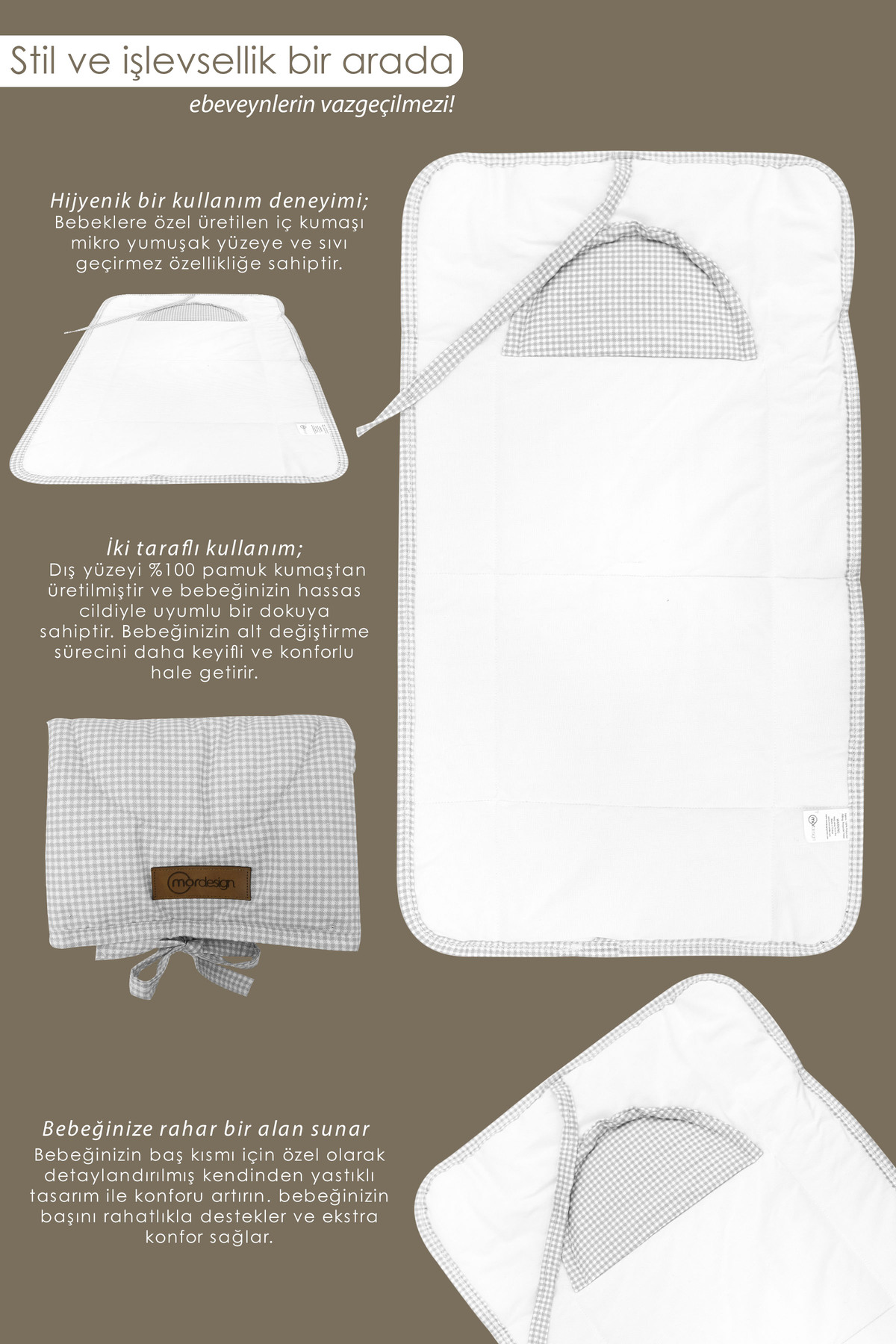 Mordesign Bebek Çanta Alt Açma Minderi Alt Değiştirme Pedi Taşınabilir Bakı