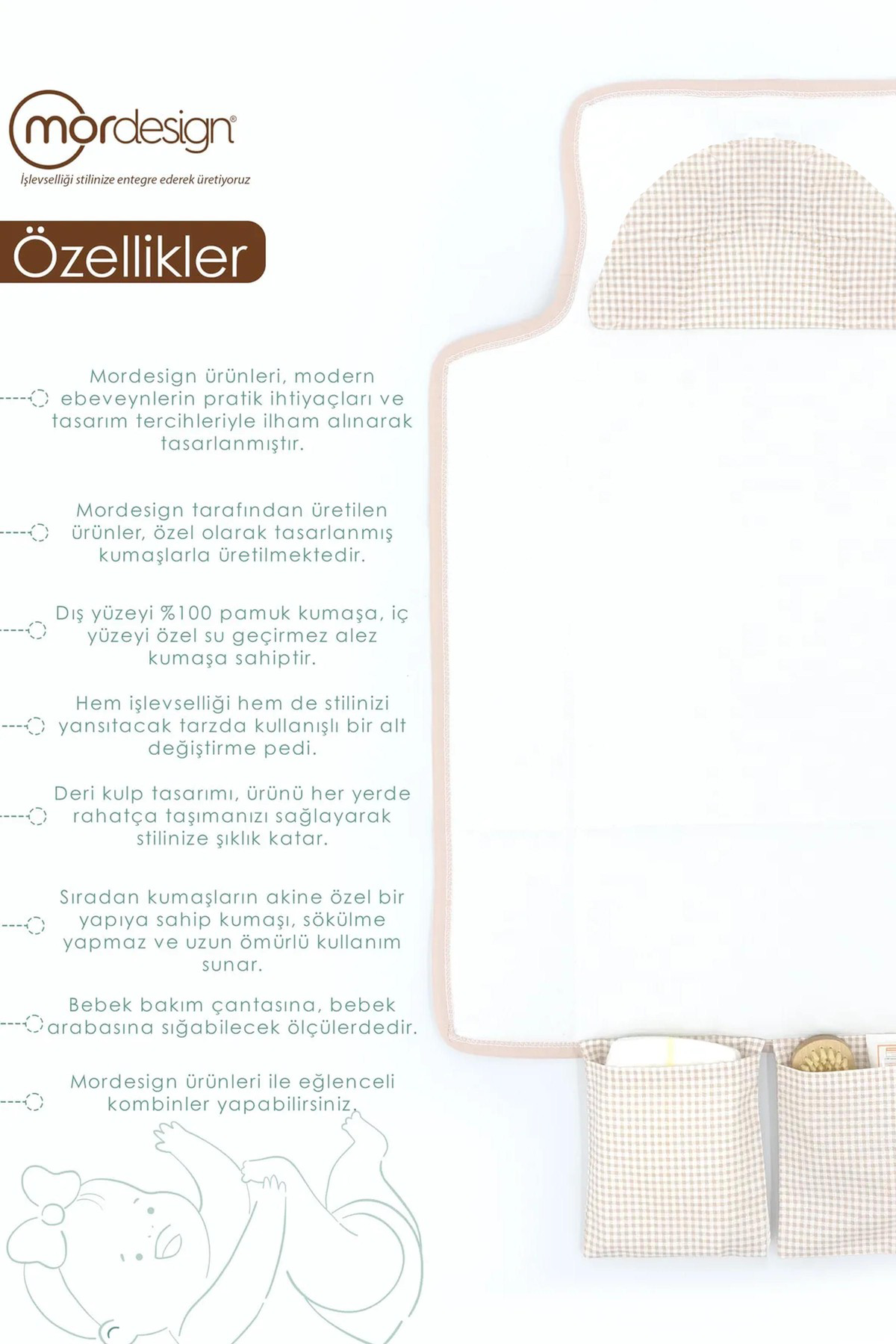 Mordesign Bebek Çanta Alt Açma Minderi, Alt Değiştirme Pedi, Taşınabilir Ba