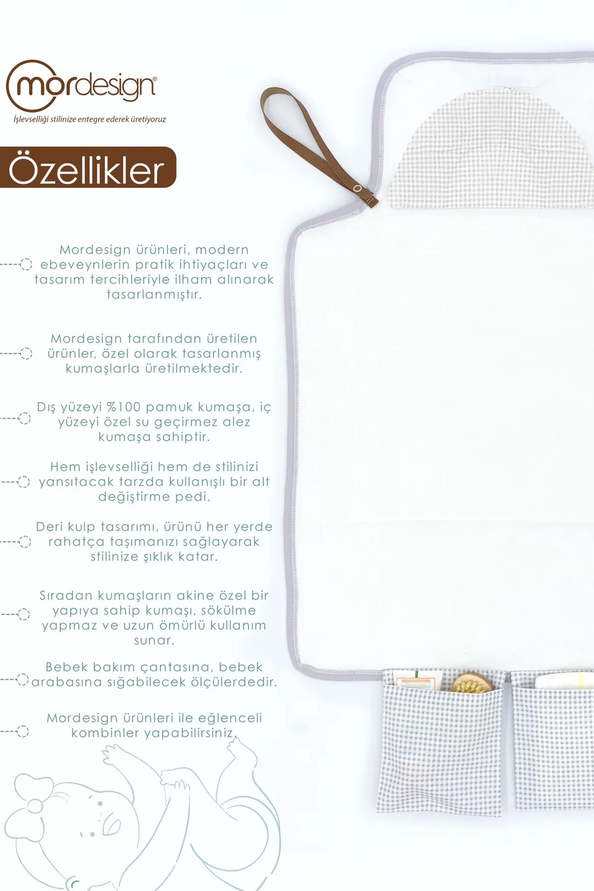 Mordesign Bebek Çanta Alt Açma Minderi Alt Değiştirme Pedi, Taşınabilir Bak