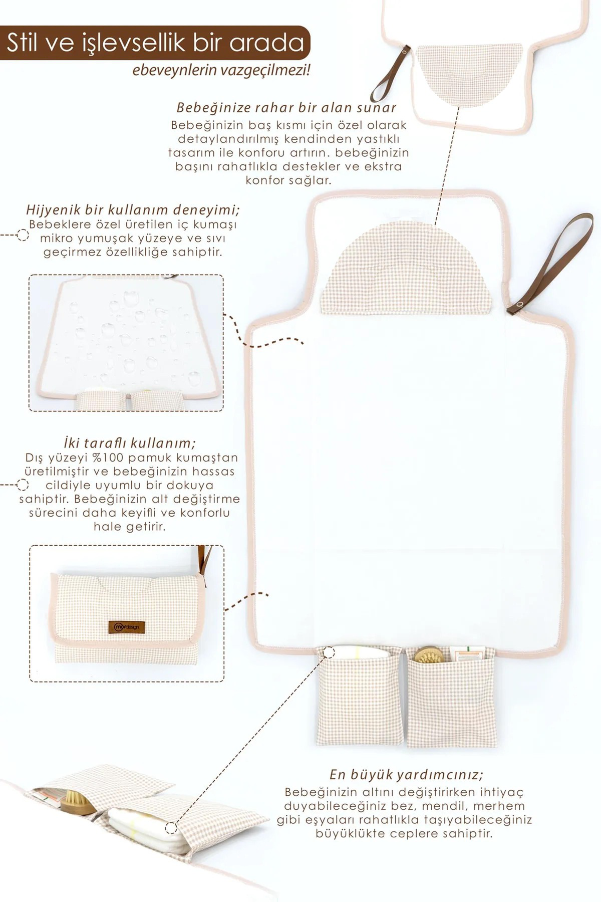 Mordesign Bebek Çanta Alt Açma Minderi, Alt Değiştirme Pedi, Taşınabilir Ba