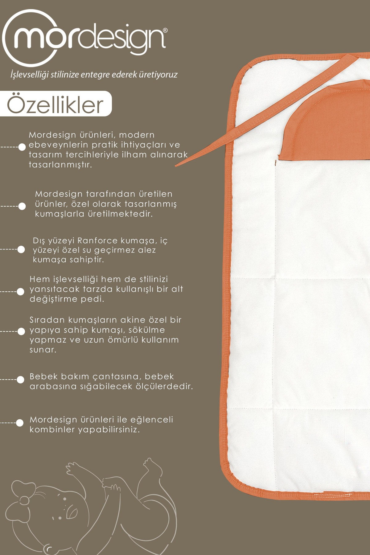 Mordesign Bebek Çanta Alt Açma Minderi Alt Değiştirme Pedi Taşınabilir Bakı