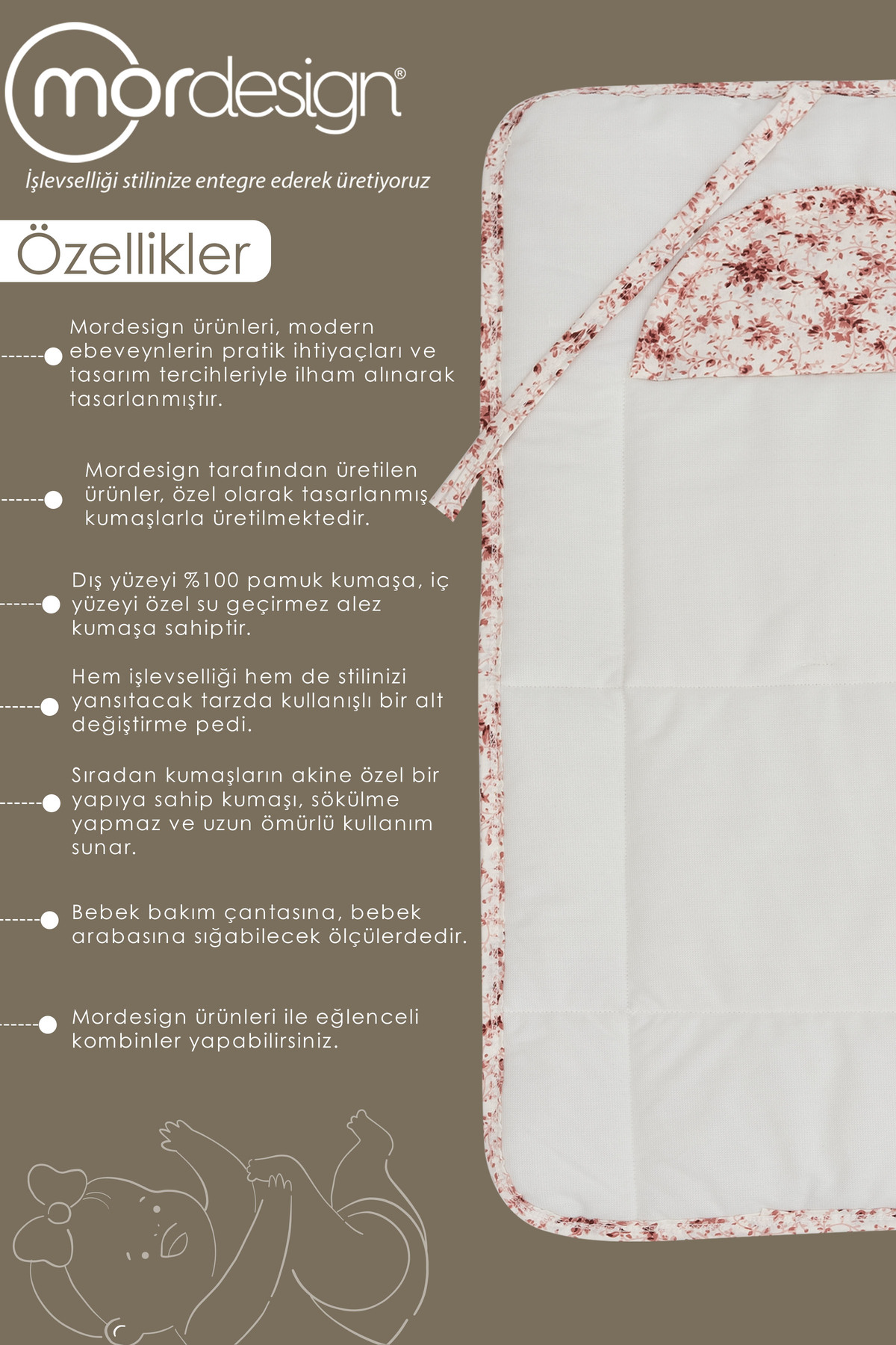 Mordesign Bebek Çanta Alt Açma Minderi Alt Değiştirme Pedi Taşınabilir Bakı