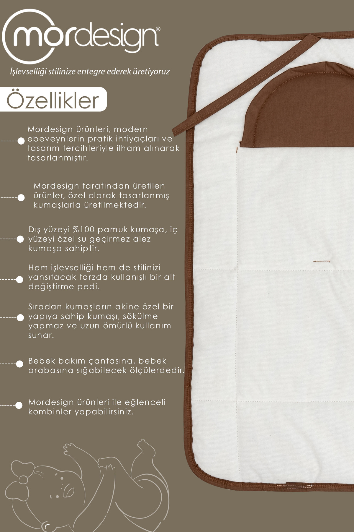 Mordesign Bebek Çanta Alt Açma Minderi, Alt Değiştirme Pedi, Taşınabilir Ba