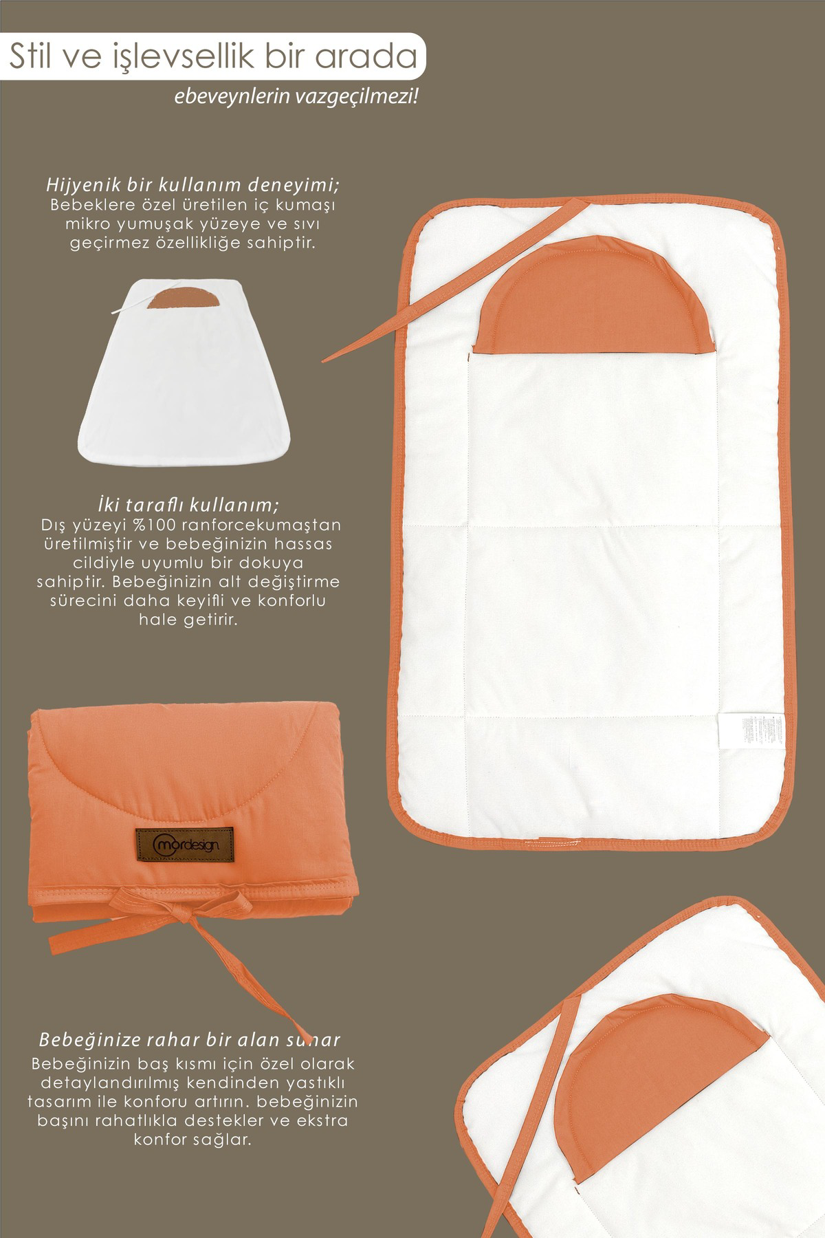 Mordesign Bebek Çanta Alt Açma Minderi Alt Değiştirme Pedi Taşınabilir Bakı