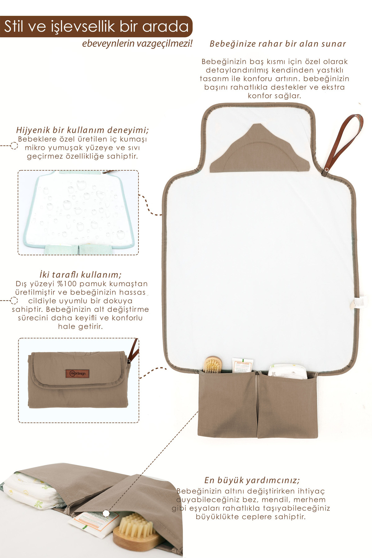 Mordesign Bebek Çanta Alt Açma Minderi, Alt Değiştirme Pedi, Taşınabilir Ba Mordesign Bebek Çanta Alt Açma Minderi, Alt Değiştirme Pedi, Taşınabilir Ba