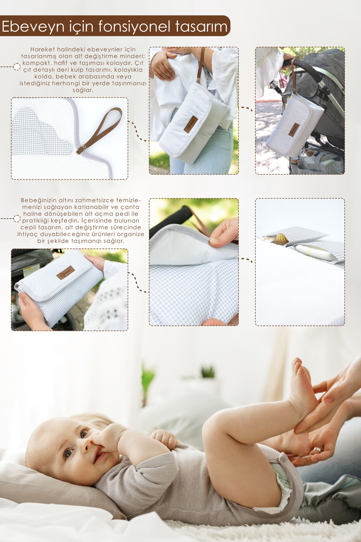 Mordesign Bebek Çanta Alt Açma Minderi Alt Değiştirme Pedi, Taşınabilir Bak