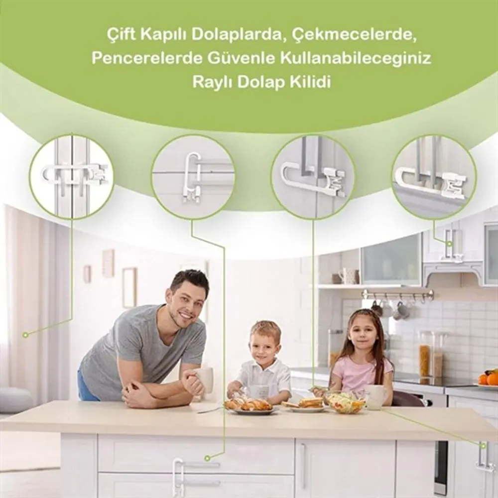 Bebek Çocuk Çekmece ve Dolap Koruma Raylı Güvenlik Sistemi Emniye