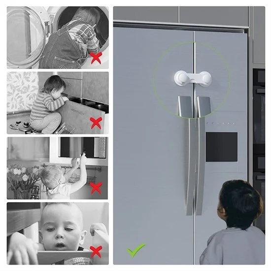 Bebek Çocuk Güvenliği Çekmece Ve Dolap İçin Kendiliğinde Yapışkanlı Vidasız Kapak Kilidi Bx40