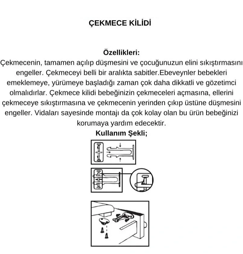 Bebek Çocuk Koruma Kilidi - Dolap Çekmece Kilidi Sürgülü Kilit Bebek Çocuk Koruma Kilidi - Dolap Çekmece Kilidi Sürgülü Kilit