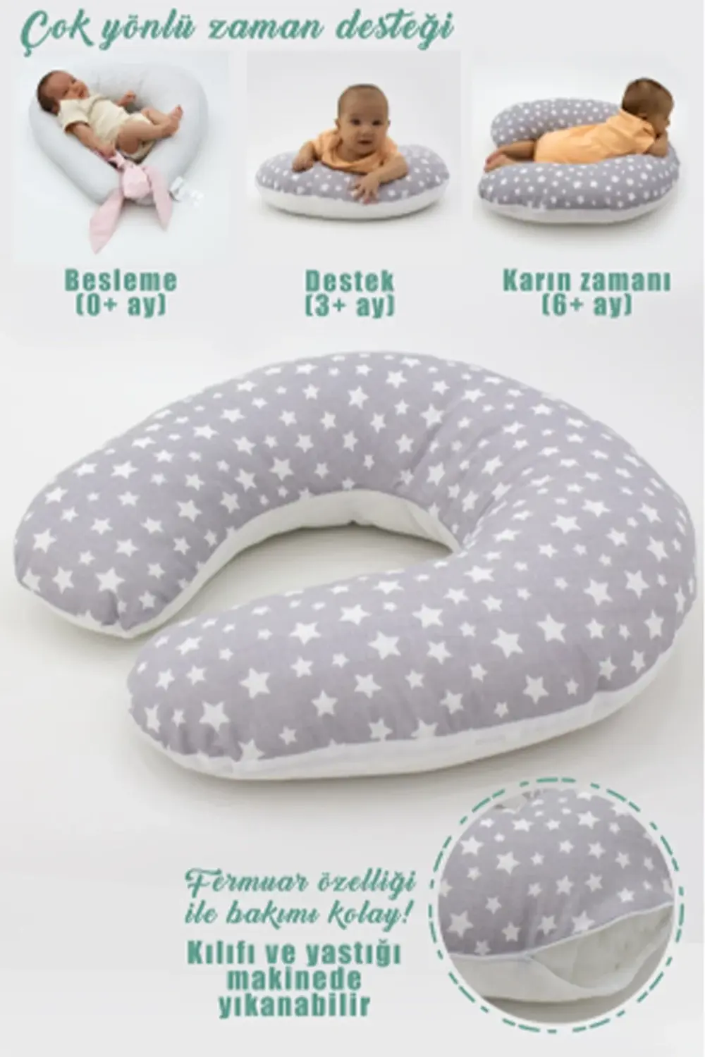 Mordesign Bebek Emzirme Önlüğü Ve Yastık 2' Li Avantajlı Set, Stars Serisi,