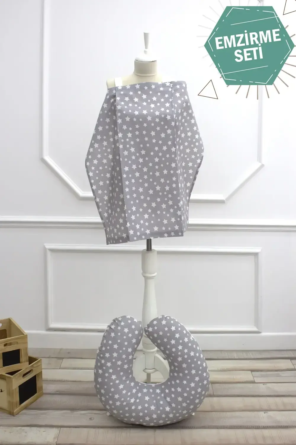 Mordesign Bebek Emzirme Önlüğü Ve Yastık 2' Li Avantajlı Set, Stars Serisi,