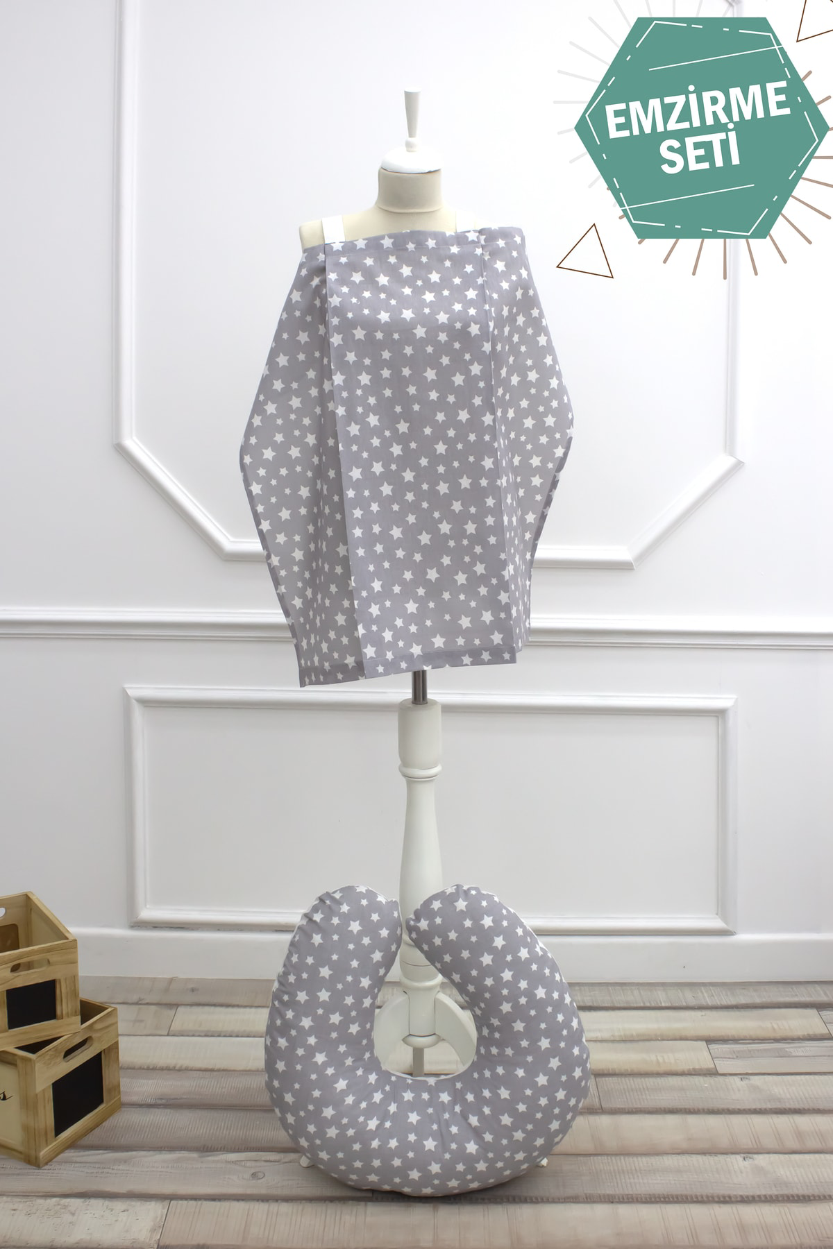 Mordesign Bebek Emzirme Önlüğü Ve Yastık 2' Li Avantajlı Set, Stars Serisi,