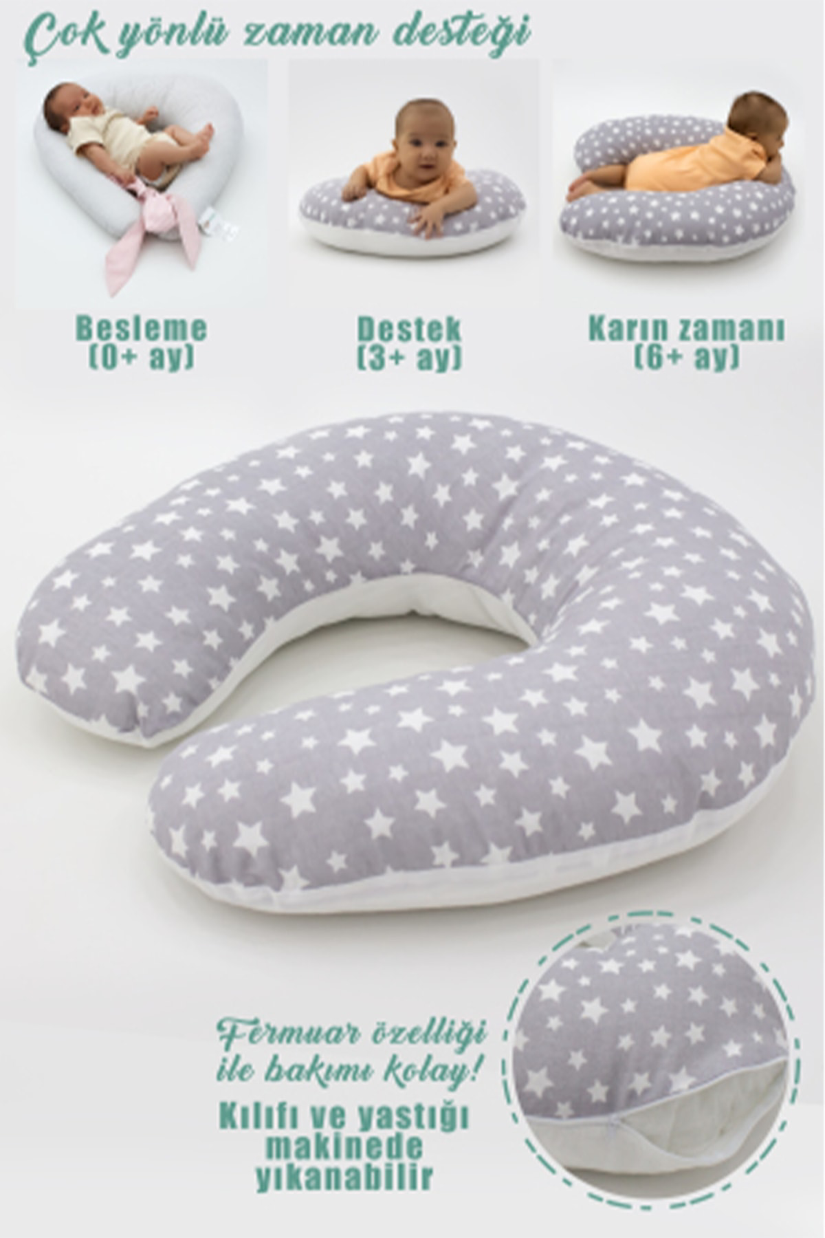 Mordesign Bebek Emzirme Önlüğü Ve Yastık 2' Li Avantajlı Set, Stars Serisi,