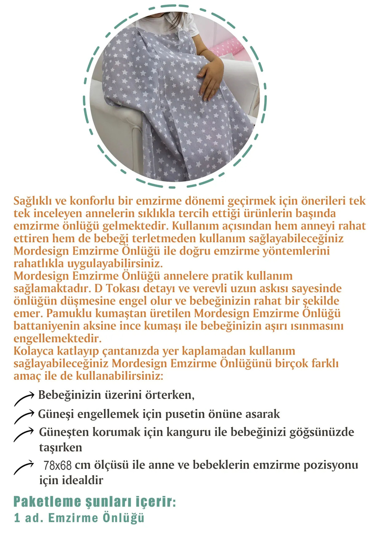 Mordesign Bebek Emzirme Örtüsü / Önlüğü, Çok Amaçlı Yenidoğan İçin Örtü, Bi