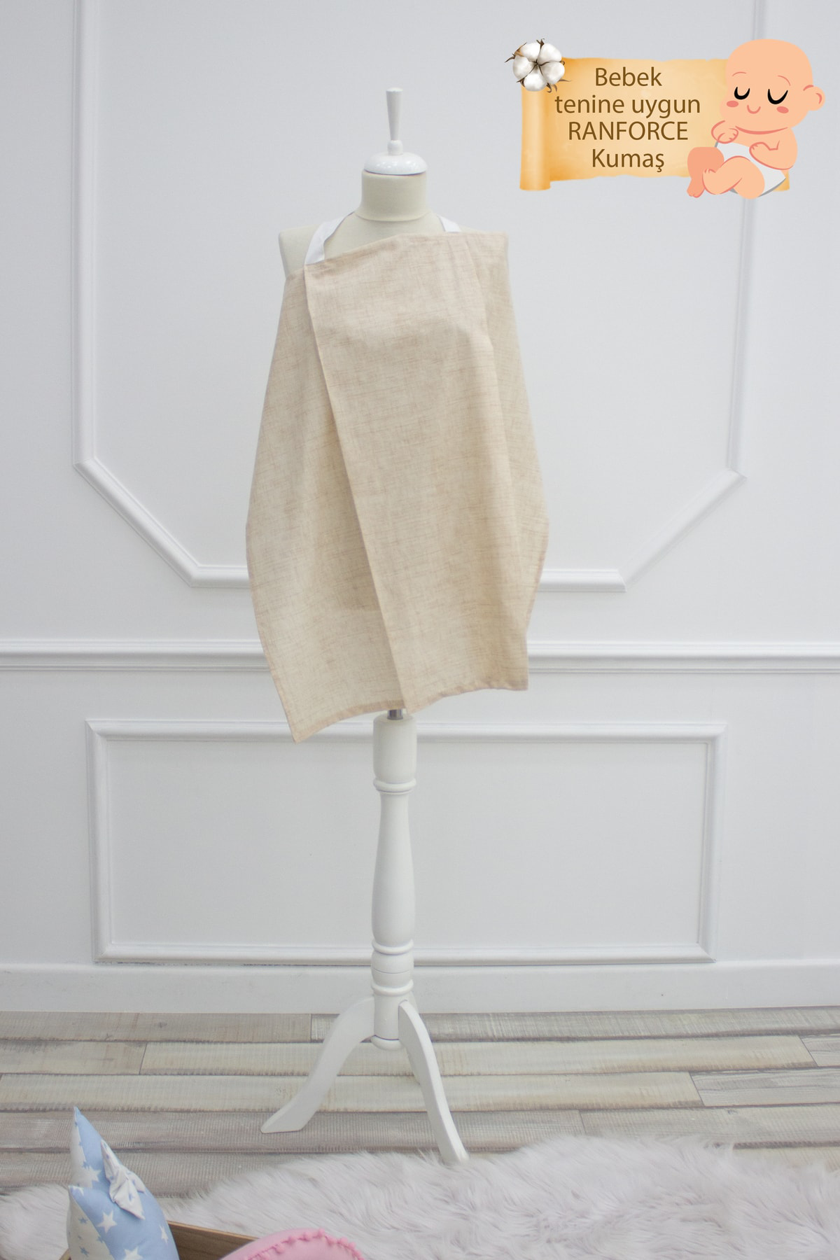 Mordesign Bebek Emzirme Örtüsü / Önlüğü, Gökkuşağı Serisi, Krem