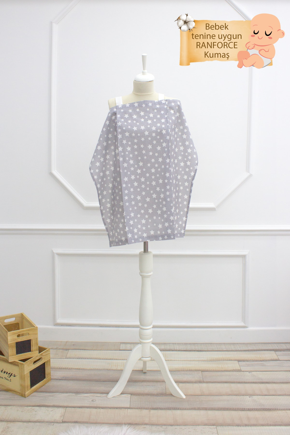 Mordesign Bebek Emzirme Örtüsü / Önlüğü, Stars Serisi, Gri