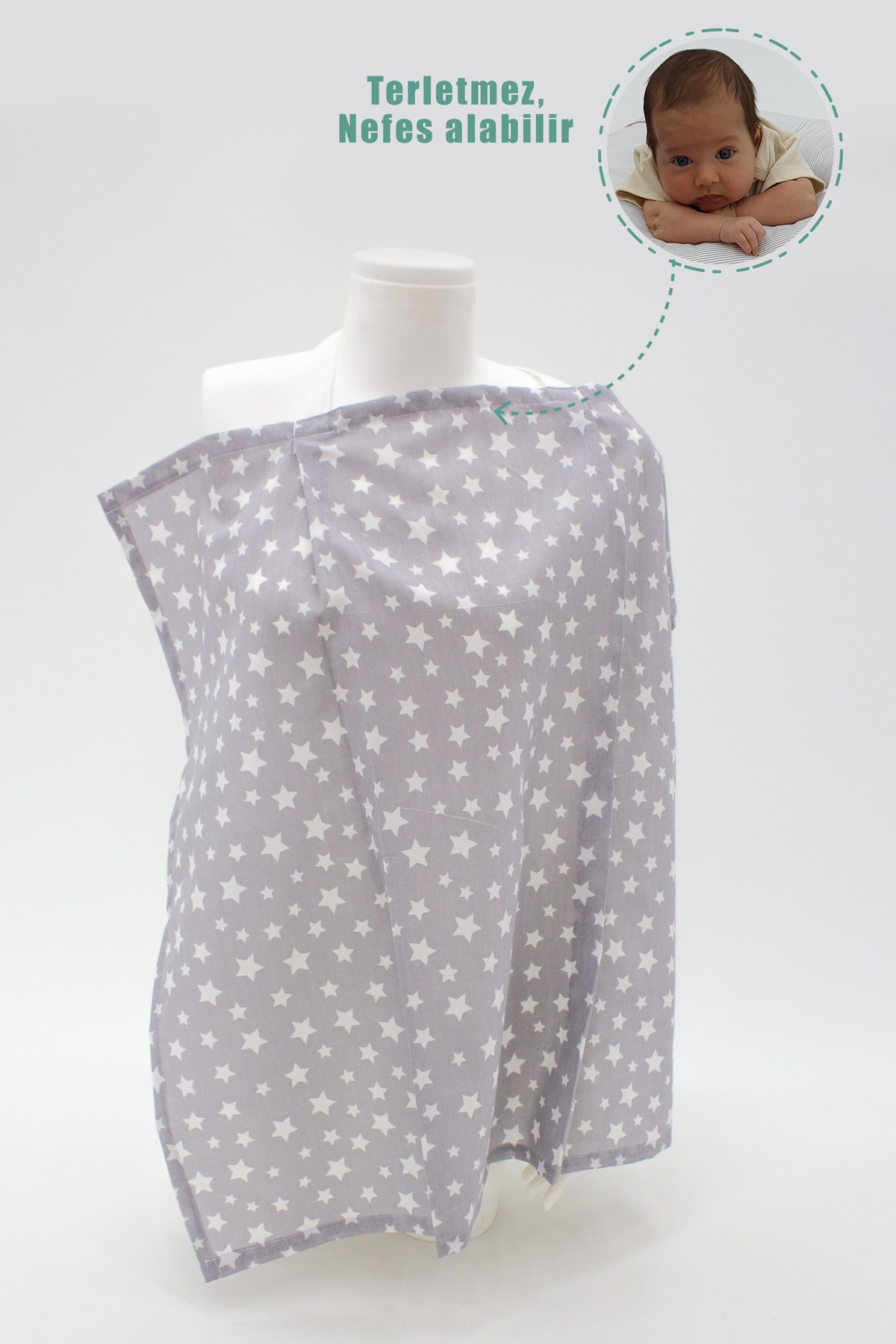 Mordesign Bebek Emzirme Örtüsü / Önlüğü, Stars Serisi, Gri