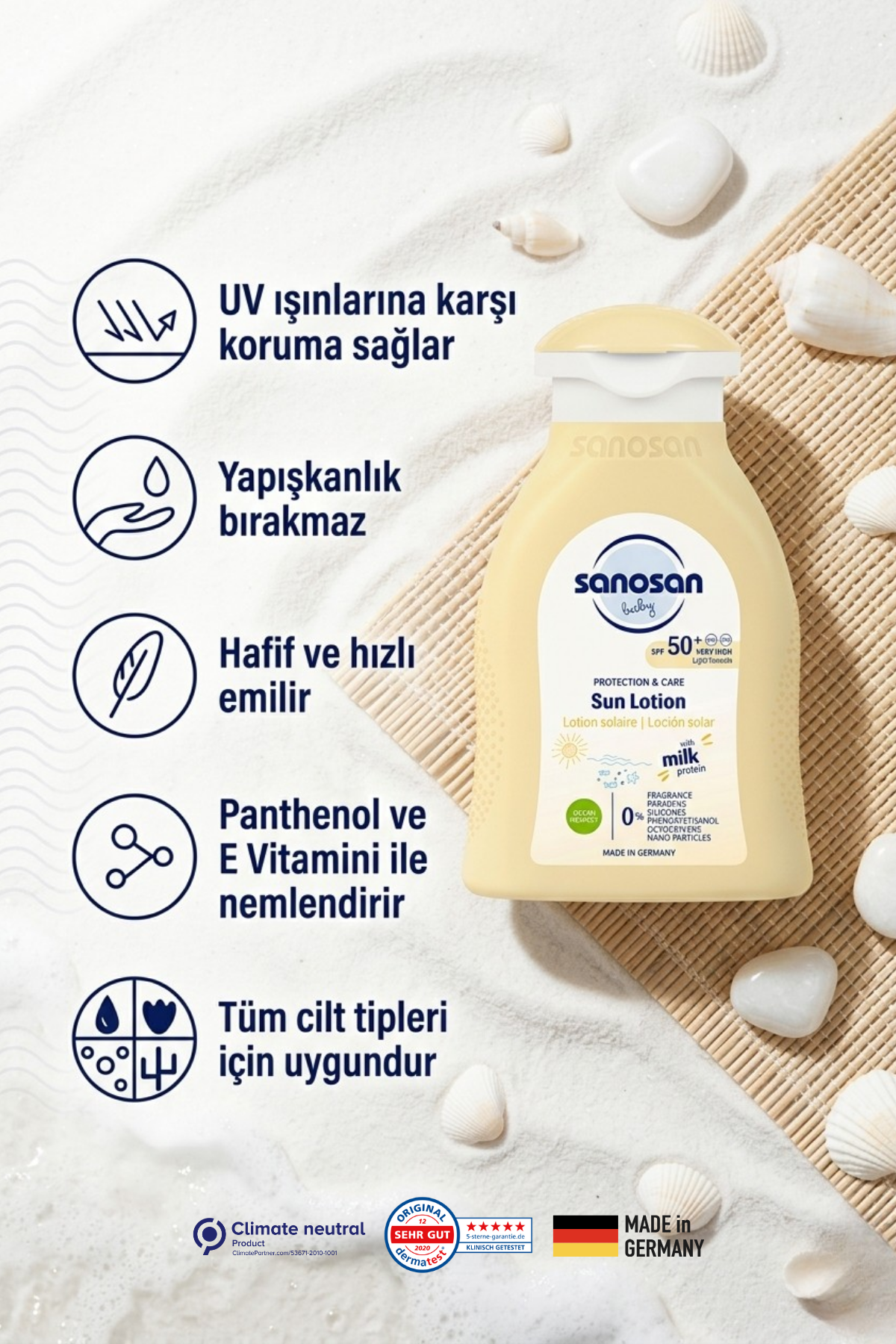 Bebek Güneş Losyonu SPF 50+ 100 ml - Hassas Ciltler İçin Yüksek Koruma ve Suya Dayanıklı Bakım