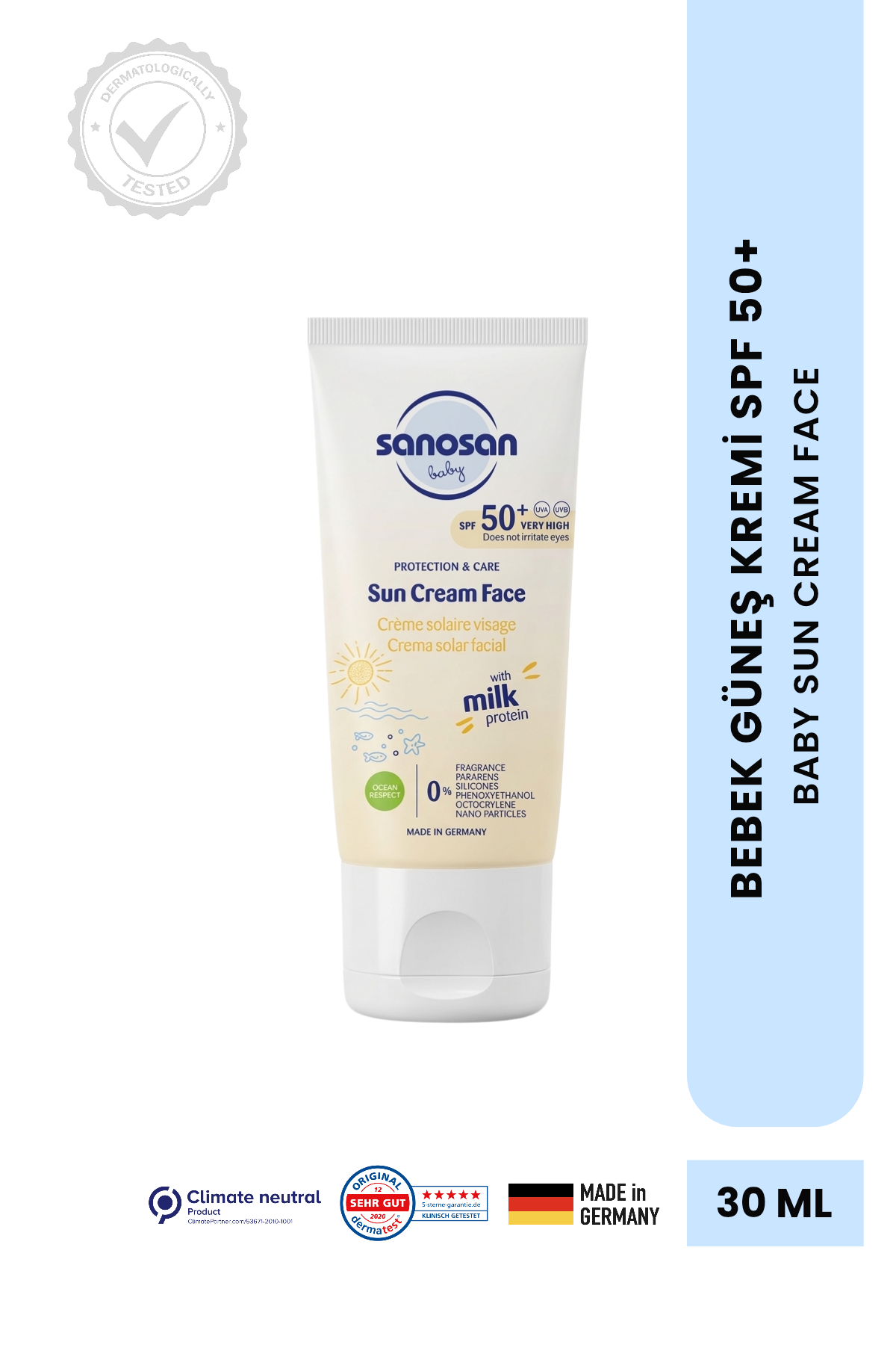 Bebek Güneş Yüz Kremi SPF 50+ 30 ml – Hassas Ciltler İçin Yüksek Koruma ve Hızlı Emilen Bakım