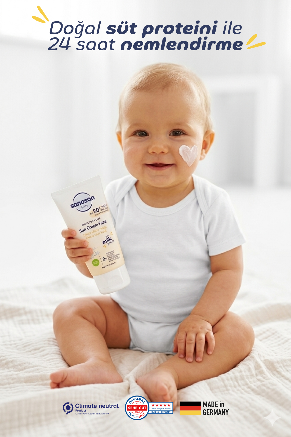 Bebek Güneş Yüz Kremi SPF 50+ 30 ml – Hassas Ciltler İçin Yüksek Koruma ve Hızlı Emilen Bakım