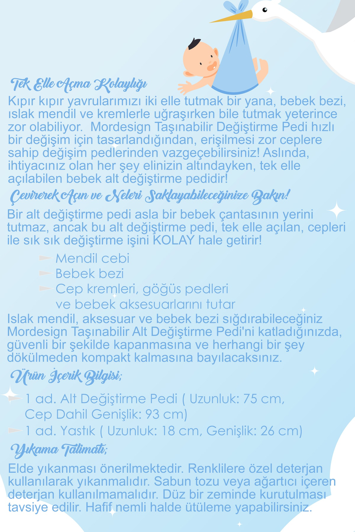 Mordesign Bebek İçin Taşınabilir Alt Açma Minderi, Alt Açma Bakım Çantası O