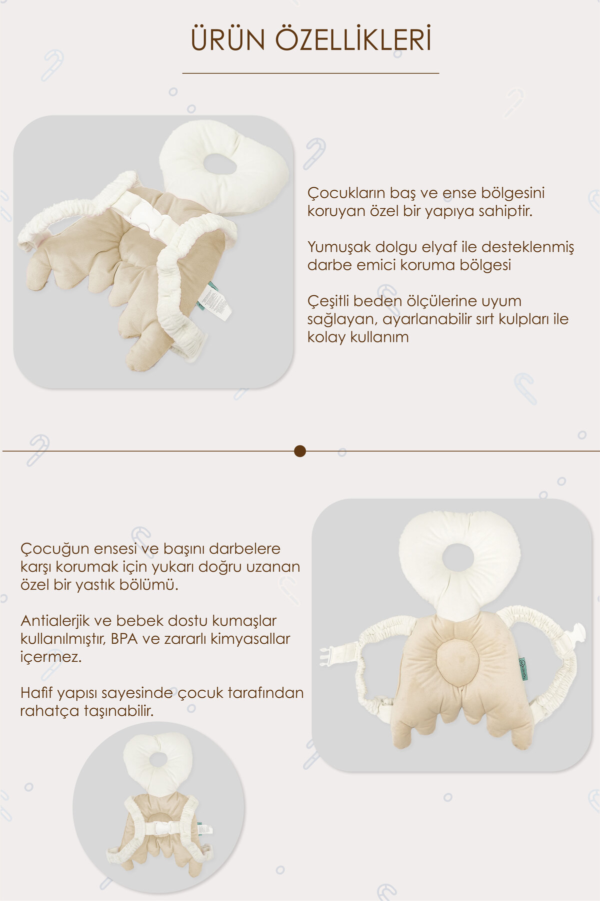 Mordesign Bebek Kafa Koruma Yastığı, Ayarlanabilir Yürümeye Başlayan Koruma