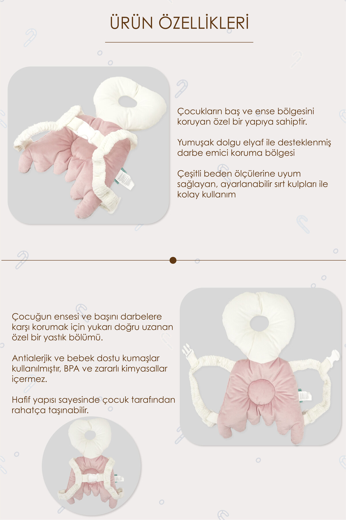 Mordesign Bebek Kafa Koruma Yastığı, Ayarlanabilir Yürümeye Başlayan Koruma
