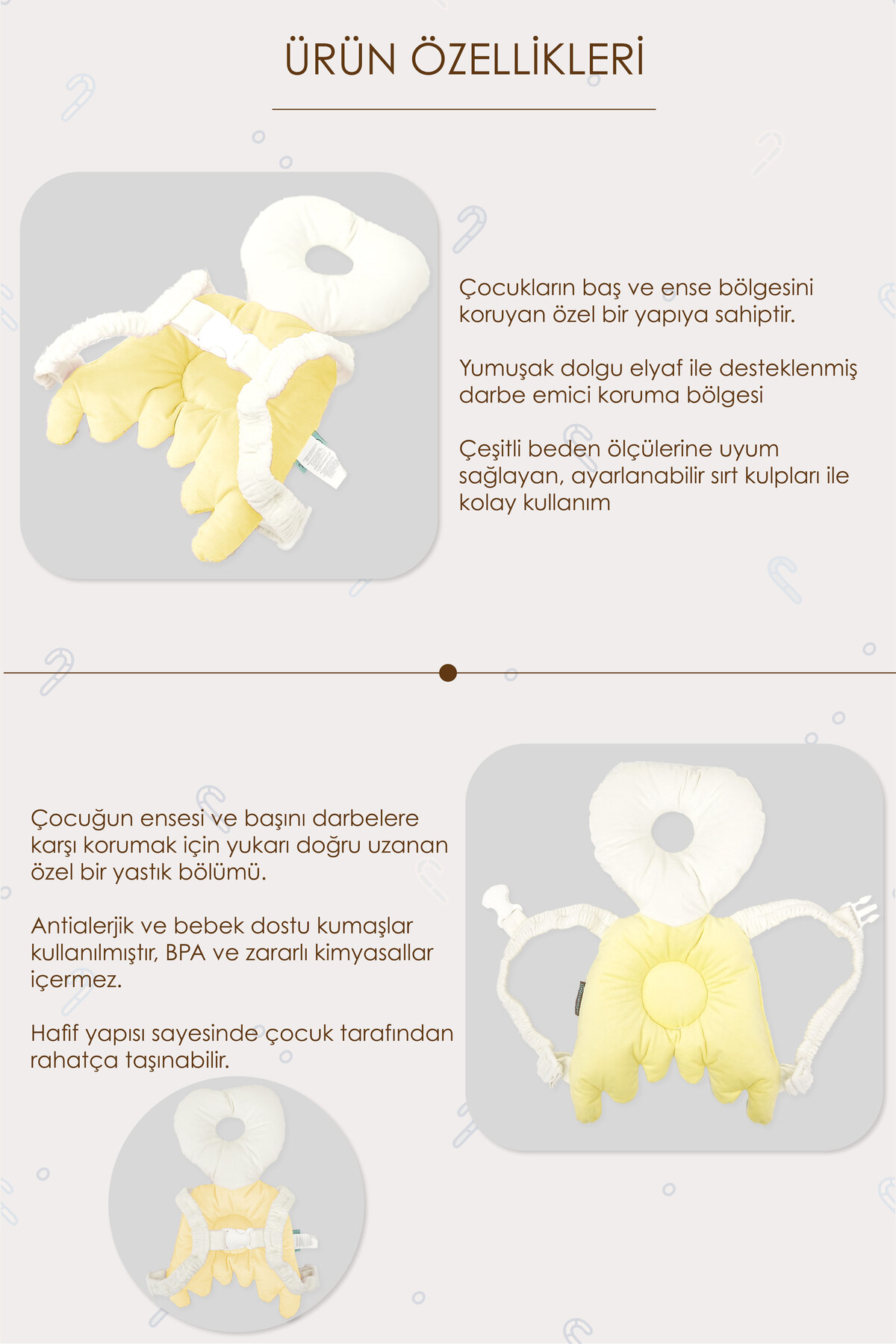 Mordesign Bebek Kafa Koruma Yastığı, Ayarlanabilir Yürümeye Başlayan Koruma