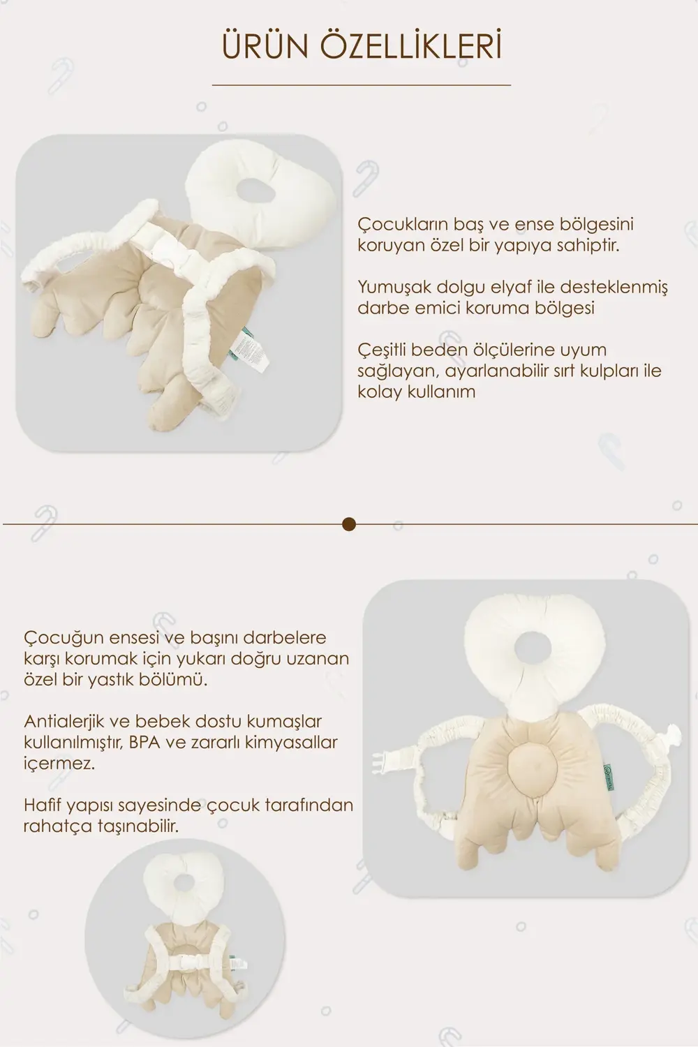 Mordesign Bebek Kafa Koruma Yastığı, Ayarlanabilir Yürümeye Başlayan Koruma