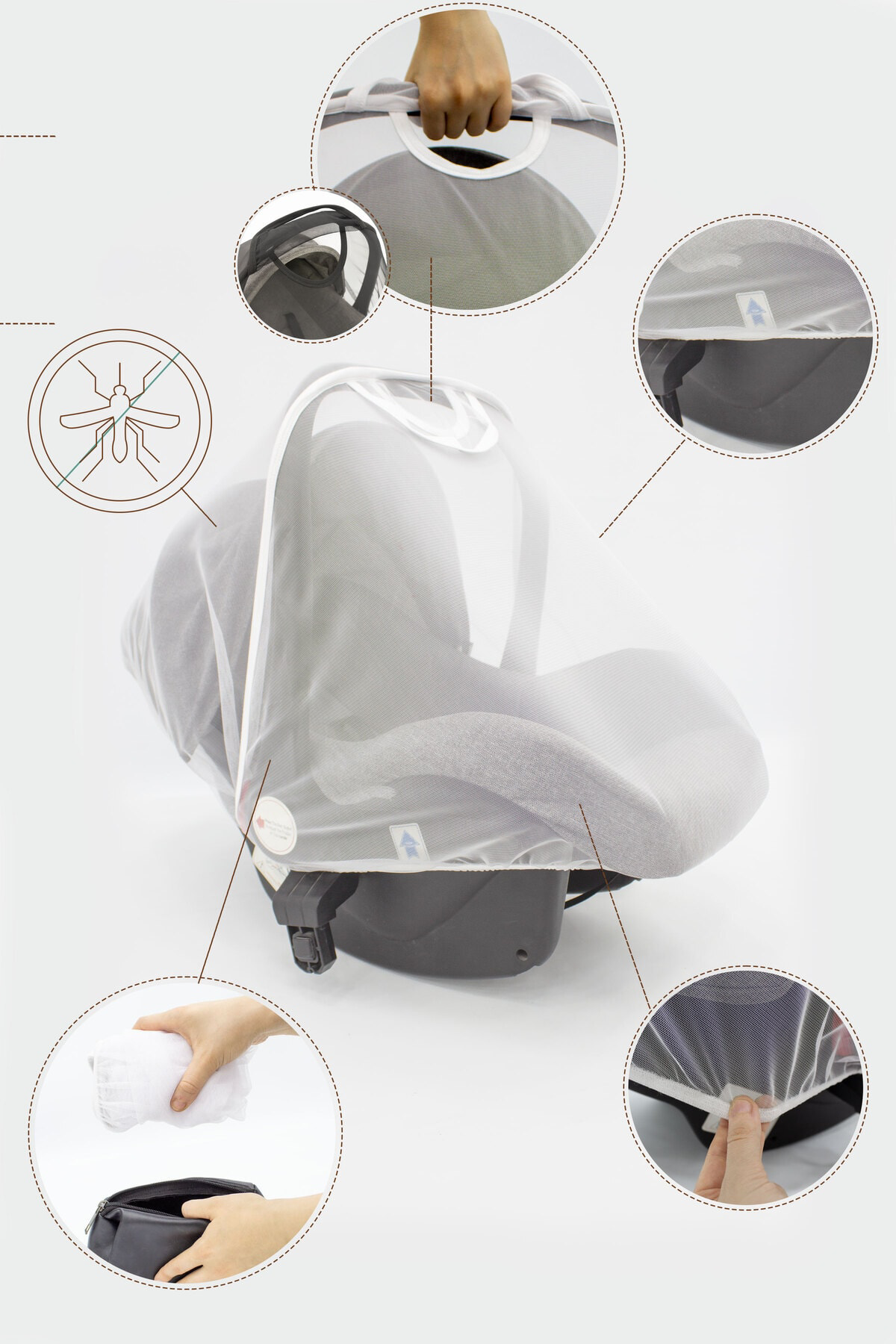 Mordesign Bebek Lüx Puset/Oto Koltuk Sinekliği, Sahra Serisi, Beyaz(Tüm Beb