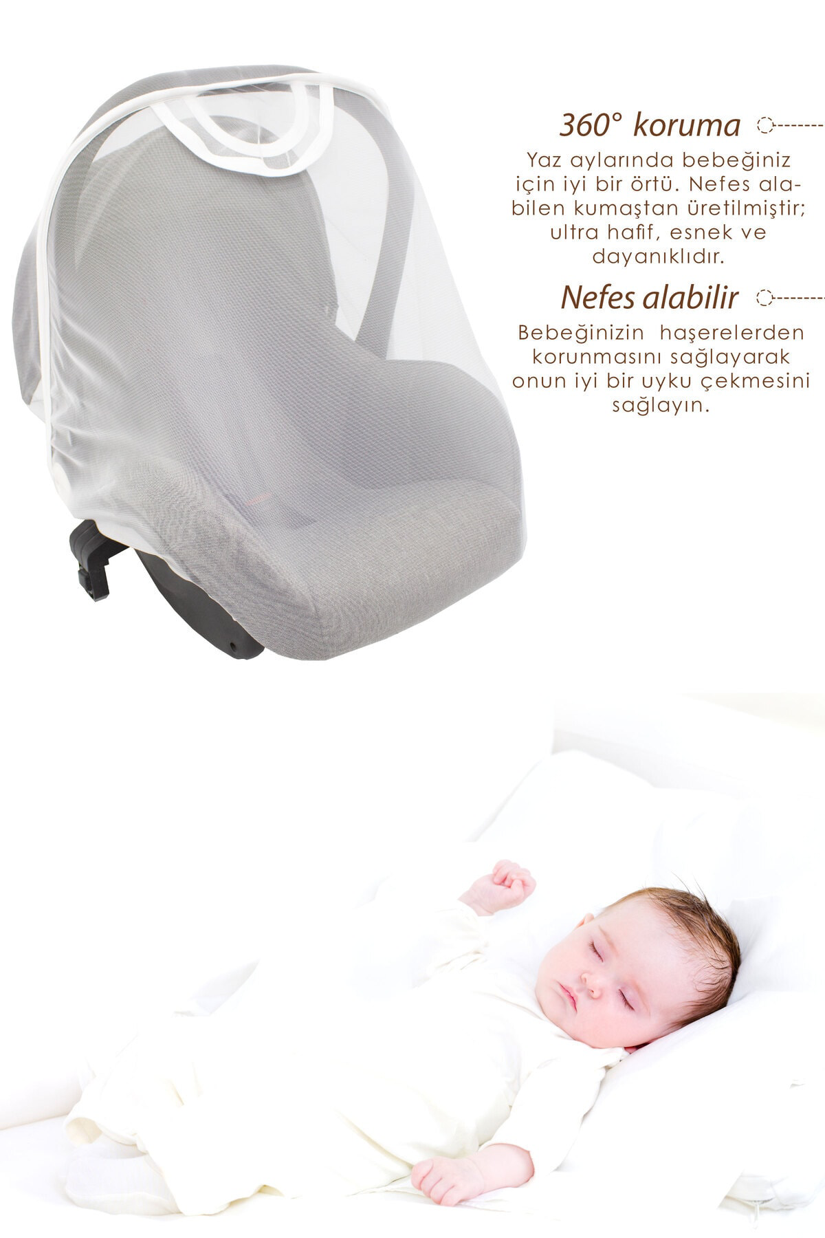 Mordesign Bebek Lüx Puset/Oto Koltuk Sinekliği, Sahra Serisi, Beyaz(Tüm Beb