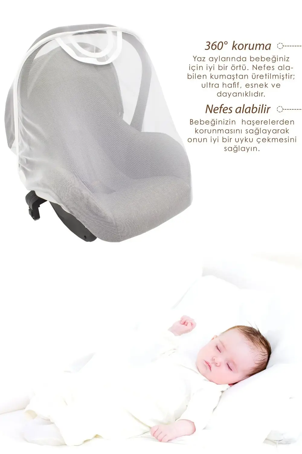Mordesign Bebek Lüx Puset/Oto Koltuk Sinekliği, Sahra Serisi, Beyaz(Tüm Beb