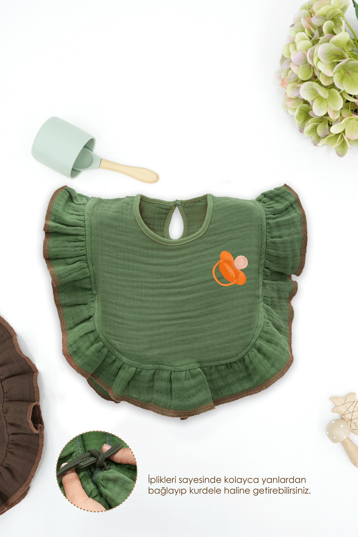 Mordesign Bebek Mama Önlüğü  Pamuk 4 Kat Müslin Kumaş,Diş Çıkarma Besleme S