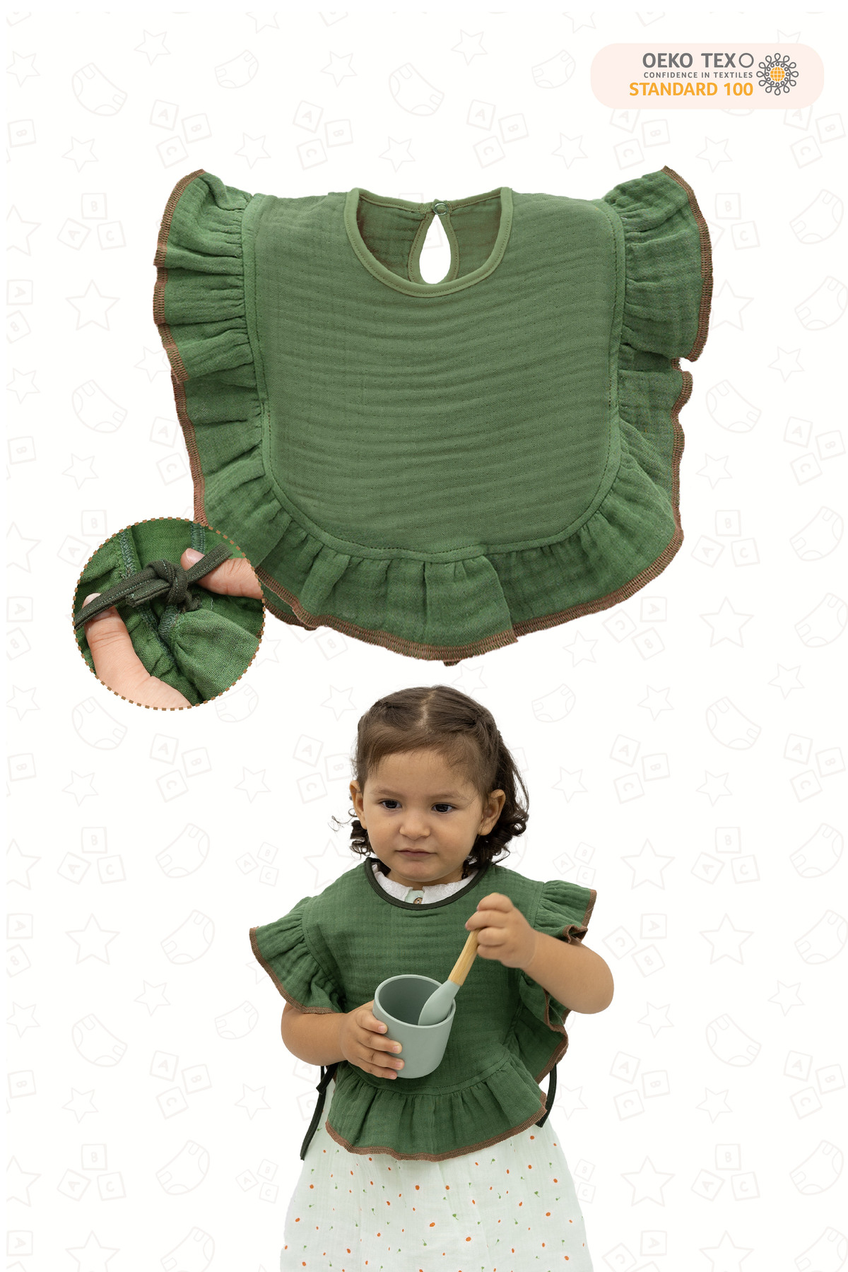 Mordesign Bebek Mama Önlüğü  Pamuk 4 Kat Müslin Kumaş,Diş Çıkarma Besleme S