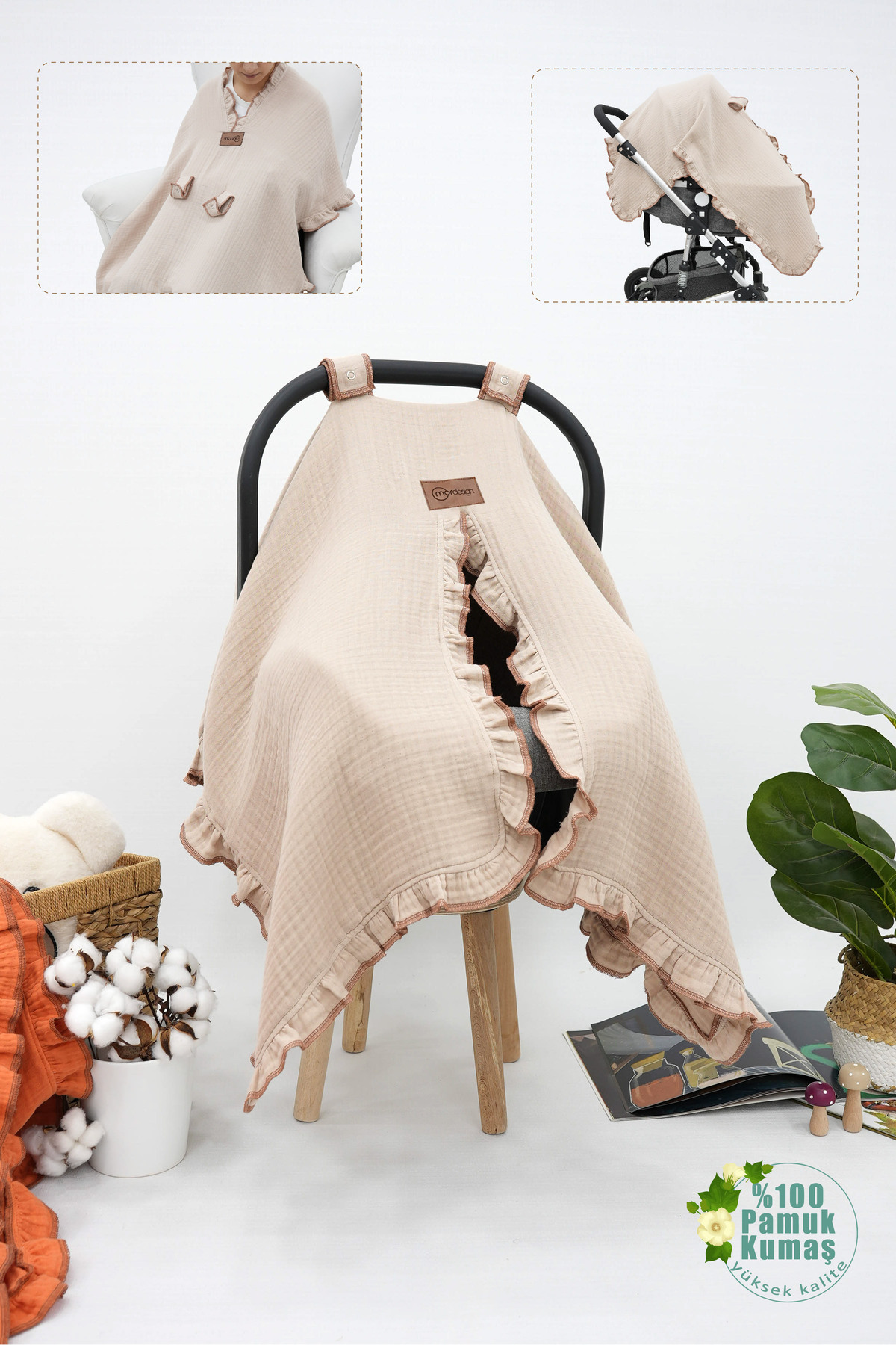 Mordesign Bebek Müslin Puset Örtüsü,Çok Amaçlı Yenidoğan %100Pamuk 4 Katlı