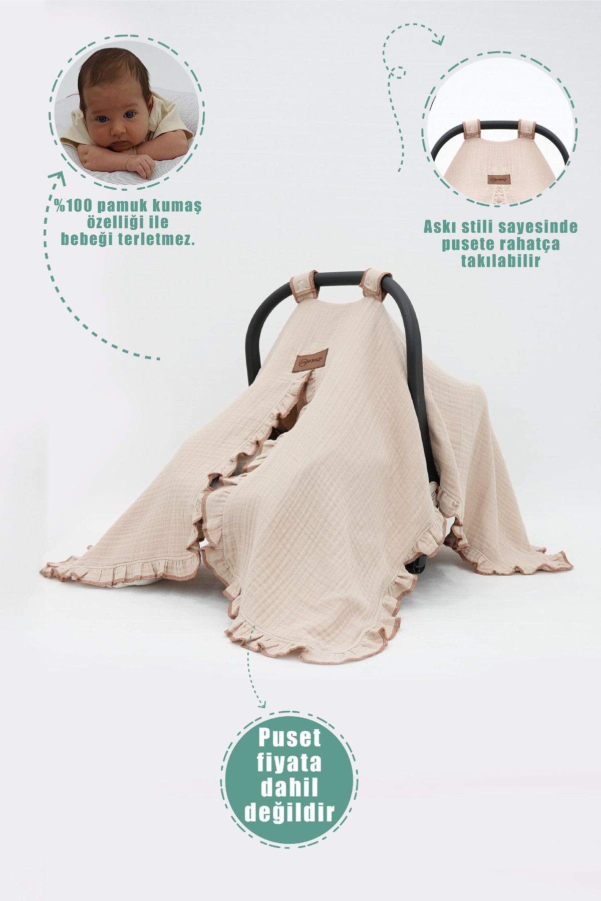 Mordesign Bebek Müslin Puset Örtüsü,Çok Amaçlı Yenidoğan %100Pamuk 4 Katlı