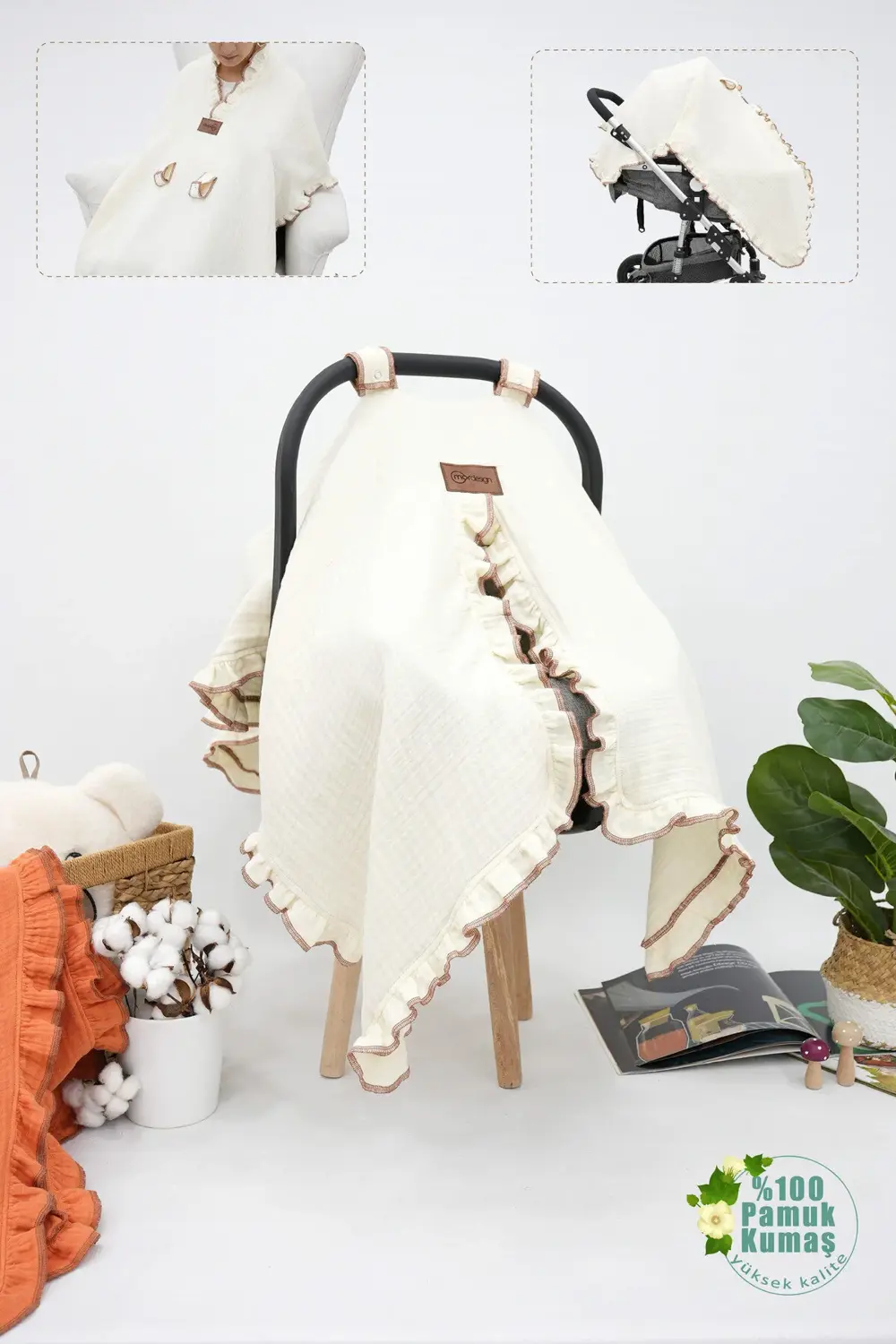 Mordesign Bebek Müslin Puset Örtüsü,Çok Amaçlı Yenidoğan %100 Pamuk 4 Katlı