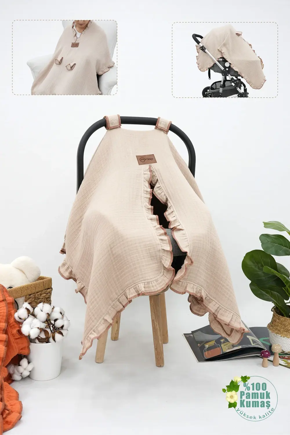 Mordesign Bebek Müslin Puset Örtüsü,Çok Amaçlı Yenidoğan %100Pamuk 4 Katlı