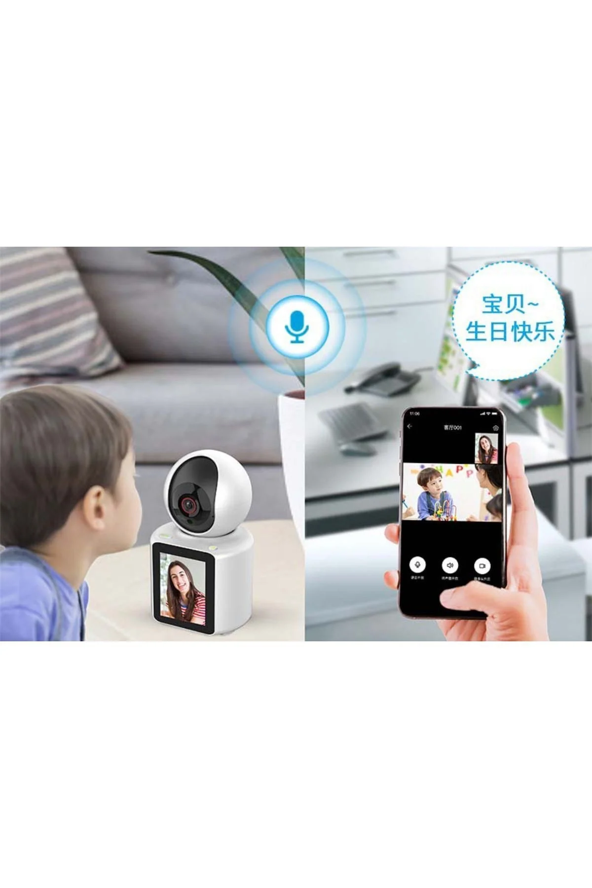 Bebek odası kamerası LCD ekranlı 1080P IP beyaz 2 yıl garantili gece görüşlü - Var Canlı İzleme