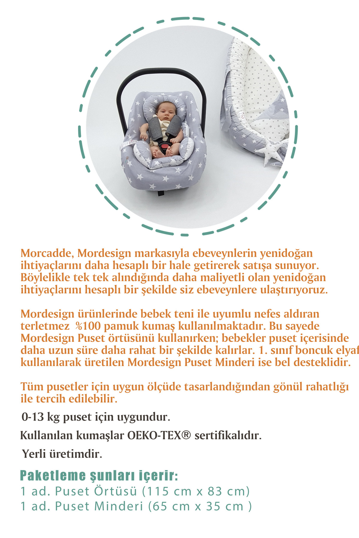 Mordesign Bebek Ortopedik Puset Minder / Örtü, 2'Li Avantajlı Puset Set, As