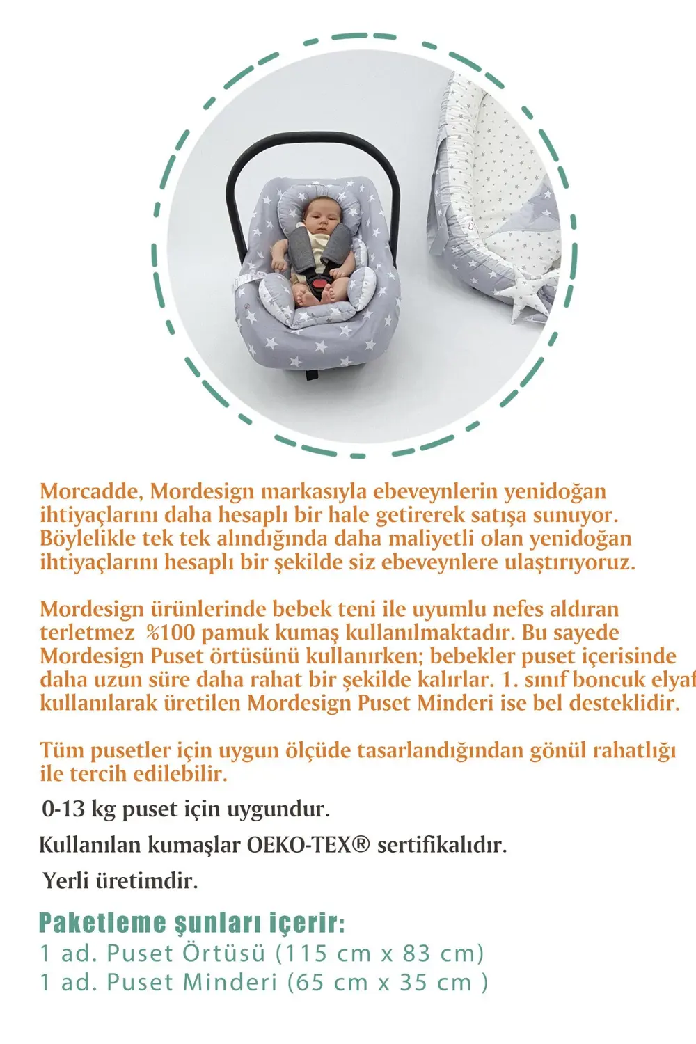 Mordesign Bebek Ortopedik Puset Minder / Örtü, 2'Li Avantajlı Puset Set, As