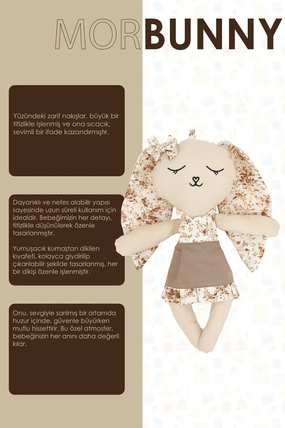 Mordesign Bebek Oyuncak, Yüzü Nakışlı Doğal Bebek, Yenidoğan Hediyesi, Oyun