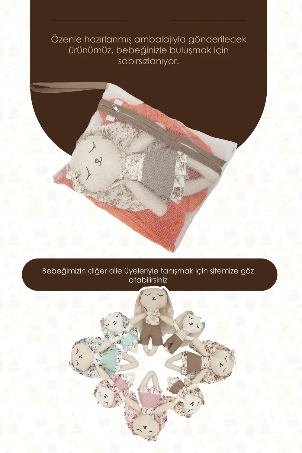 Mordesign Bebek Oyuncak, Yüzü Nakışlı Doğal Bebek, Yenidoğan Hediyesi, Oyun