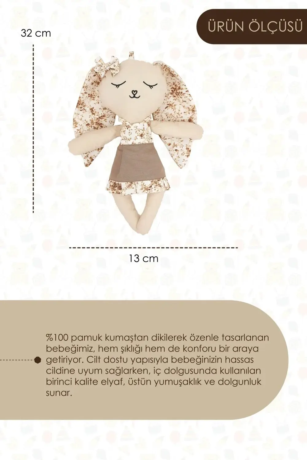 Mordesign Bebek Oyuncak, Yüzü Nakışlı Doğal Bebek, Yenidoğan Hediyesi, Oyun