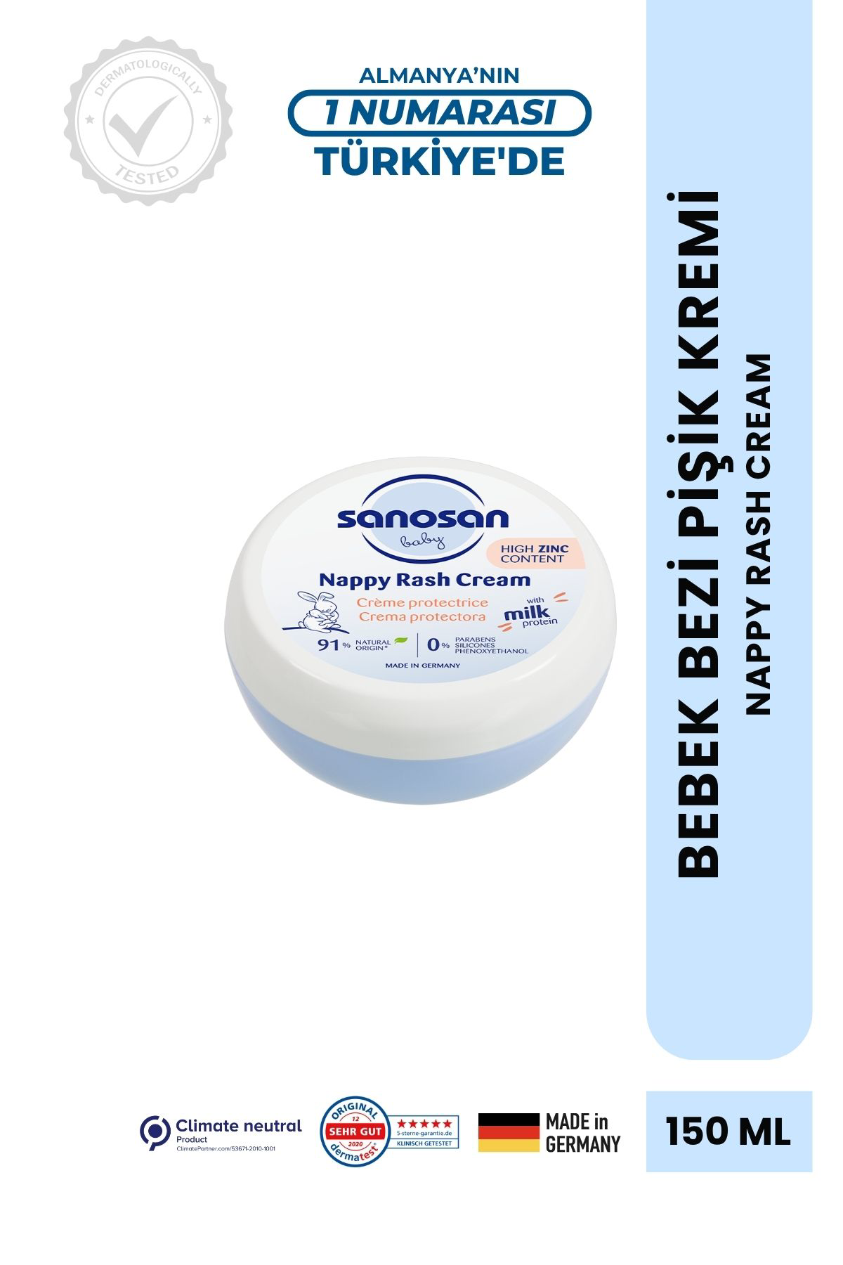 Bebek Pişik Önleyici Krem 150 ml – Yüksek Çinko ve Süt Proteinli Bariyer Koruyucu Bakım Kremi