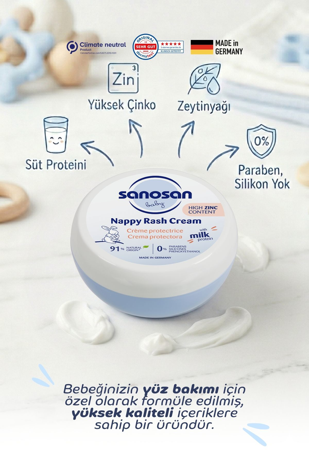 Bebek Pişik Önleyici Krem 150 ml – Yüksek Çinko ve Süt Proteinli Bariyer Koruyucu Bakım Kremi
