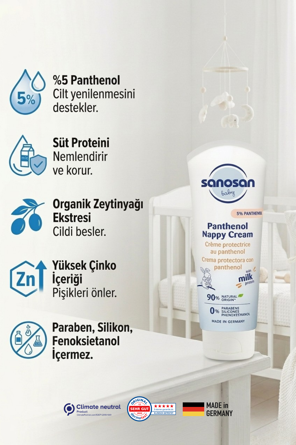 Bebek Pişik Önleyici Krem 100 ml – %5 Panthenol İçeren, Kızarıklık Karşıtı Rahatlatıcı Bakım